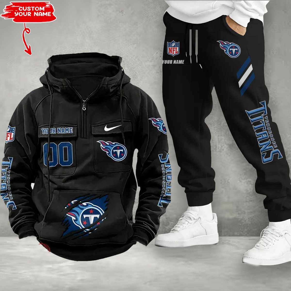 Tennessee Titans Combo Multi-Pockets Hoodie And Pants EM59