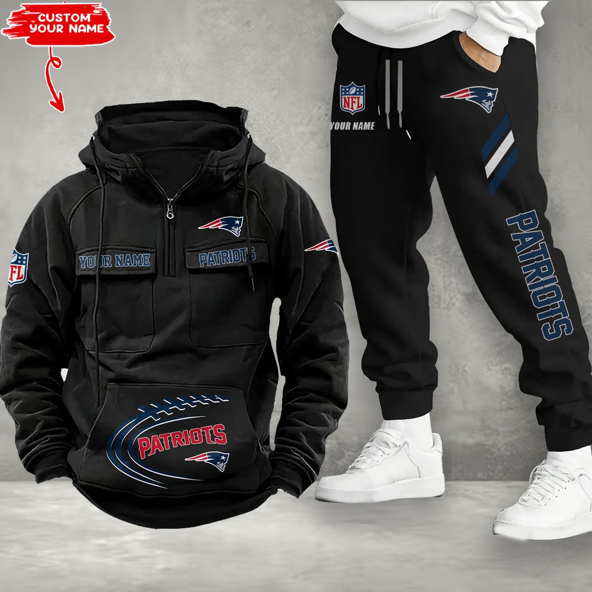 New England Patriots Combo Multi-Pockets Hoodie And Pants EM50
