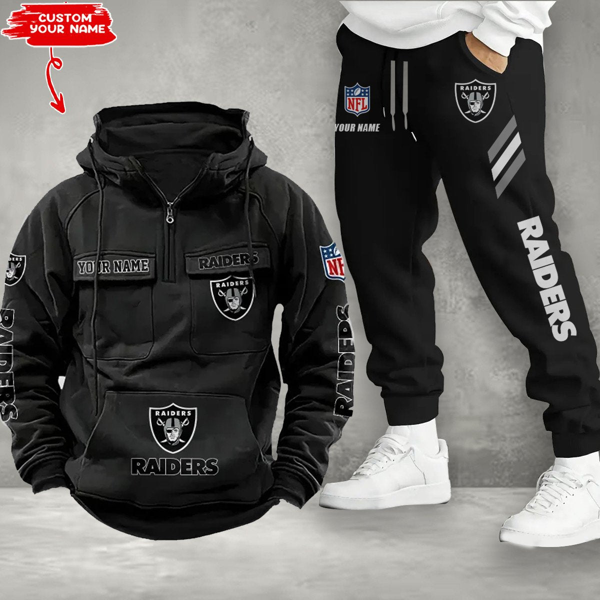 Las Vegas Raiders Combo Multi-Pockets Hoodie And Pants EM45