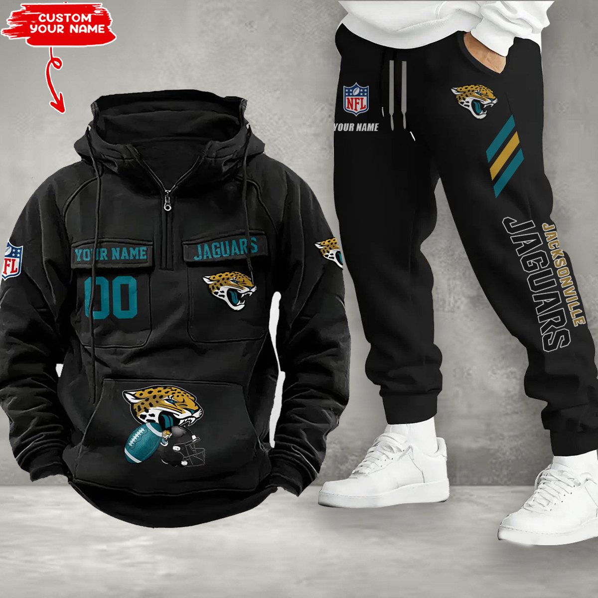 Jacksonville Jaguars Combo Multi-Pockets Hoodie And Pants EM43