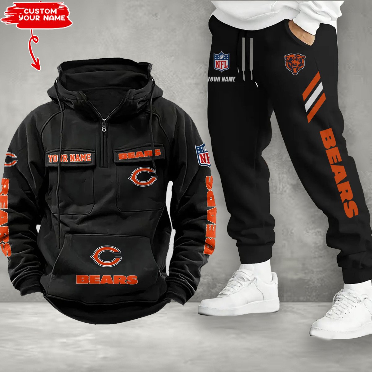 Chicago Bears Combo Multi-Pockets Hoodie And Pants EM36