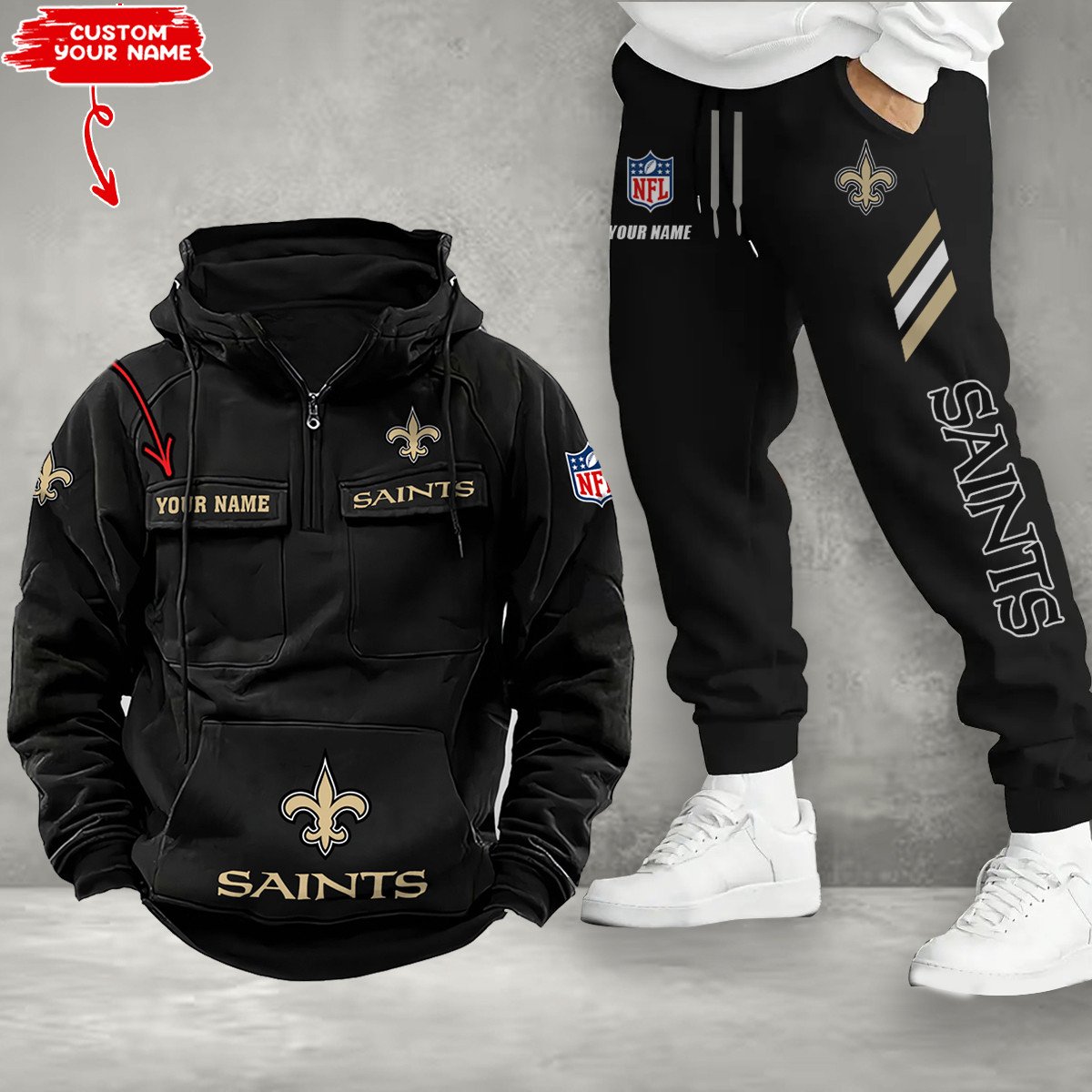 New Orleans Saints Combo Multi-Pockets Hoodie And Pants EM51