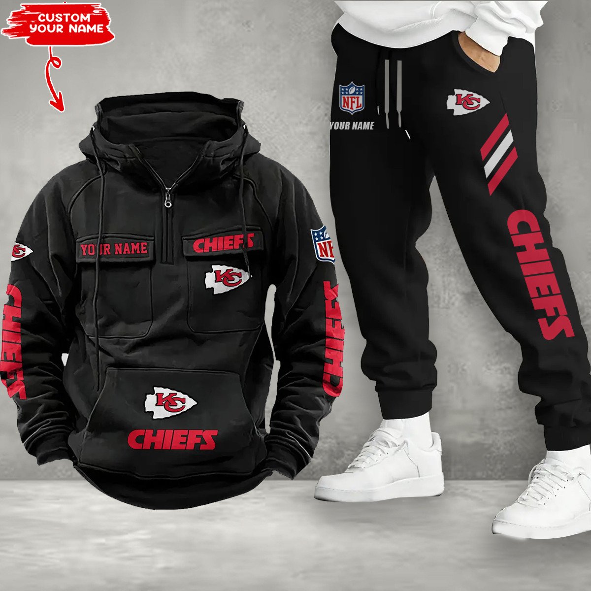 Kansas City Chiefs Combo Multi-Pockets Hoodie And Pants EM44