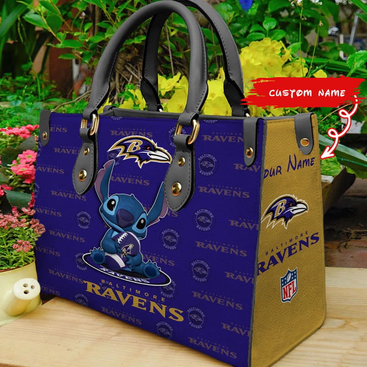 Baltimore Ravens Stitch Personalized Leather Hand Bag BBLTHB879