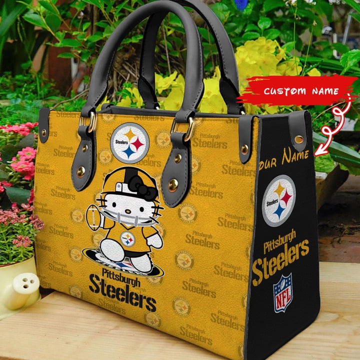 Pittsburgh Steelers Kitty Personalized Leather Hand Bag BBLTHB891