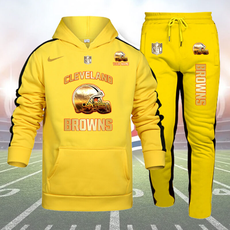 Cleveland Browns Personalized Golden Logo Hoodie Set AZBTHS000008
