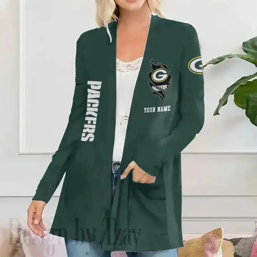 Green Bay Packers Women Patch Pocket Cardigan BT073