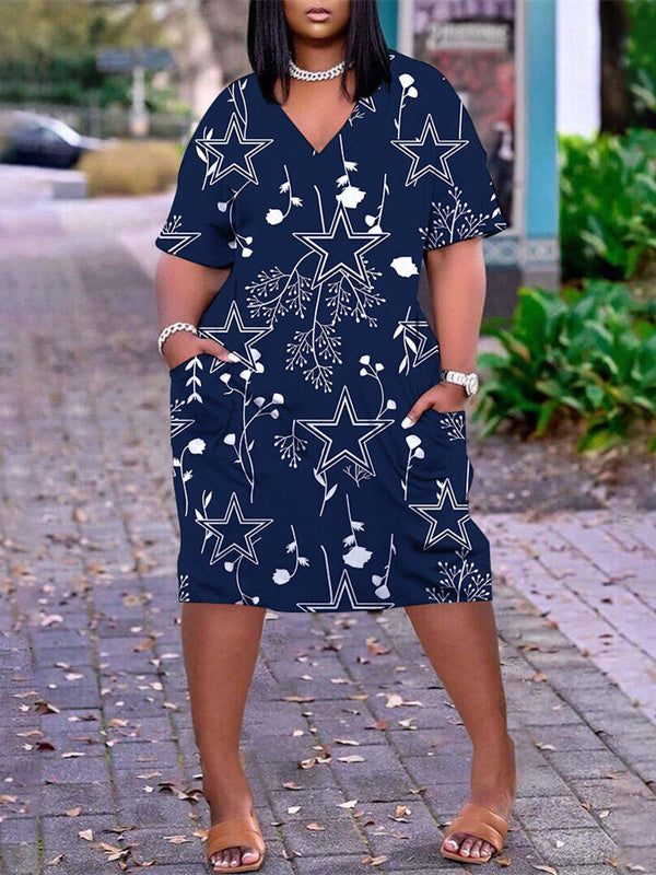 Dallas Cowboys V-neck Casual Pocket Dress Limited Edition AZBTVCPD000498