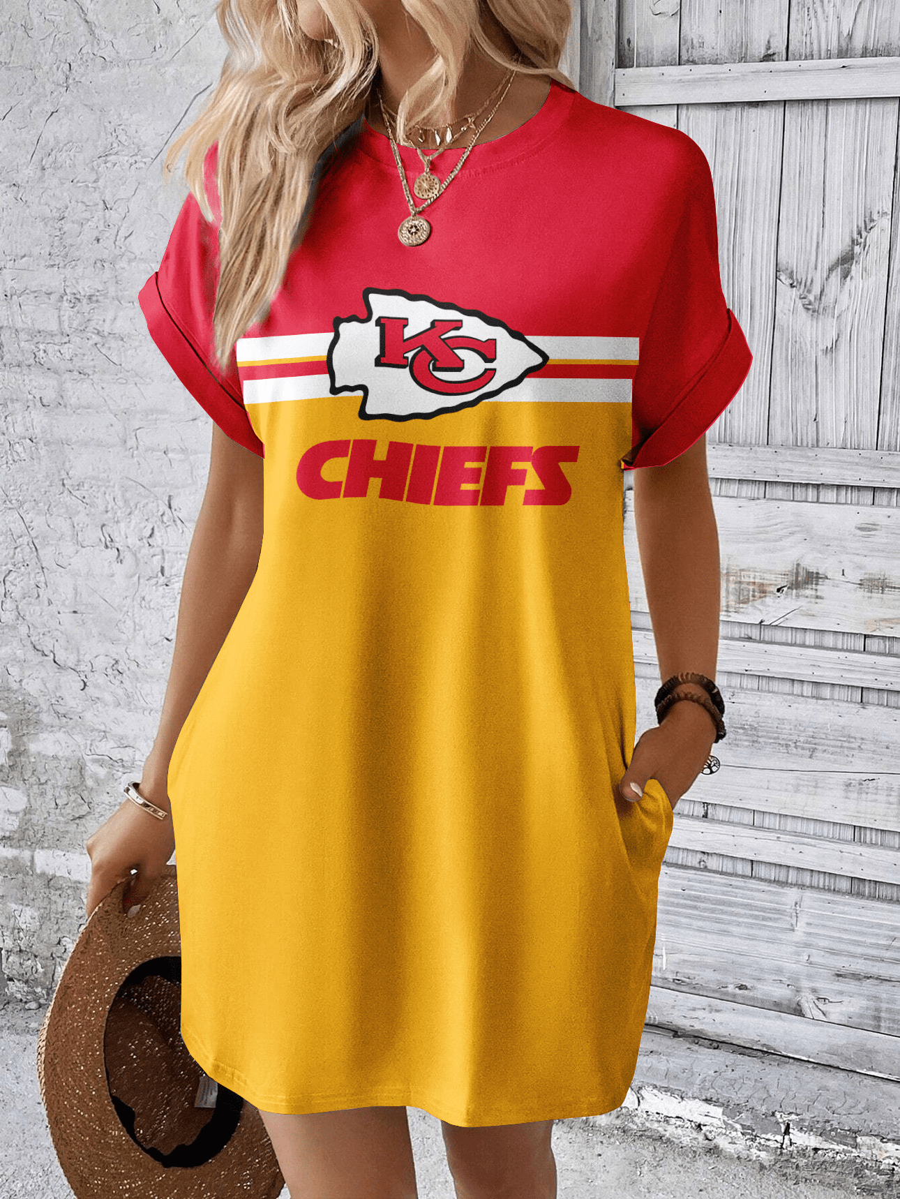 Kansas City Chiefs Women Hidden Pocket Batwing Casual Dress AZDDBWCD000031