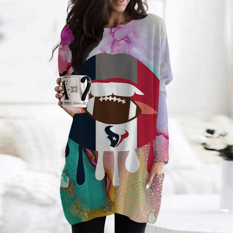 Houston Texans Casual Long Sleeve Pocket Dress AZBTLSPD000015