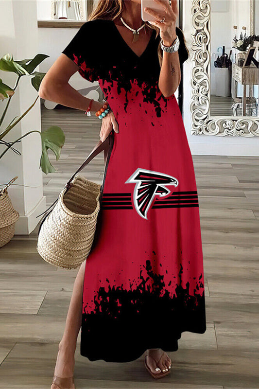 Atlanta Falcons V-Neck Side Slit Long Dress AZBTVSD000415