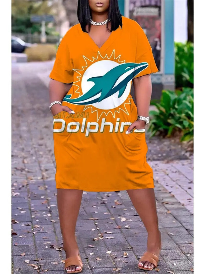 Miami Dolphins V-neck Casual Pocket Dress Limited Edition AZBTVCPD000435