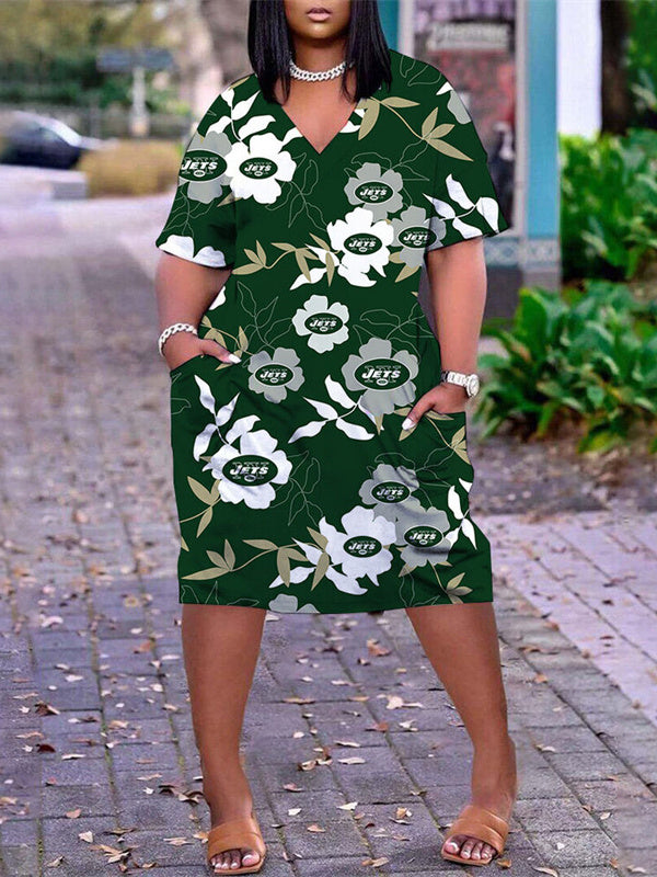 New York Jets V-neck Casual Pocket Dress Limited Edition AZBTVCPD000197