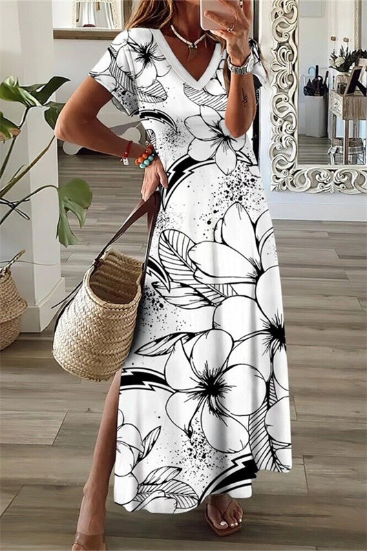 Los Angeles Chargers V-Neck Side Slit Long Dress AZBTVSD000302
