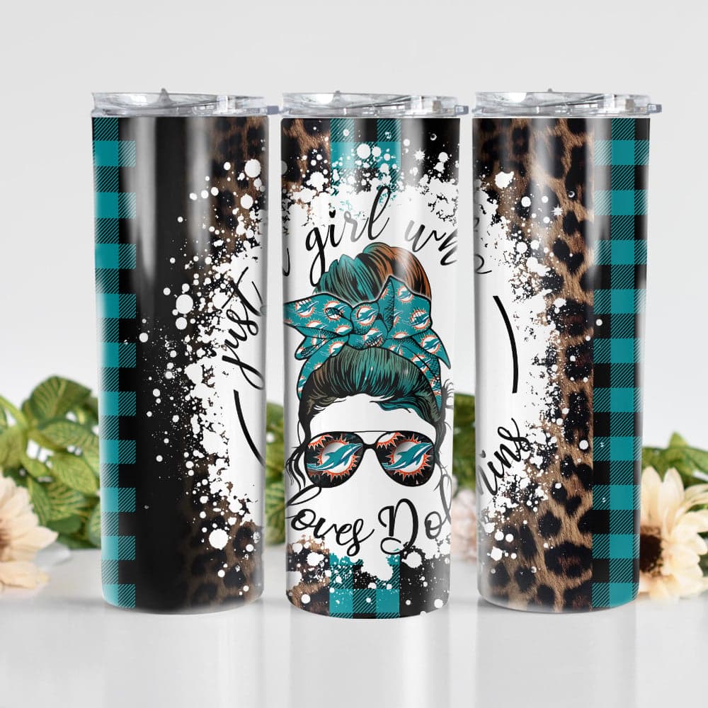 Miami Dolphins Glitter Tumbler With Stainless Steel Straw BG13