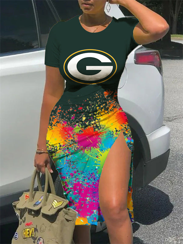 Green Bay Packers Slit Bodycon Dress AZBTSBD000089