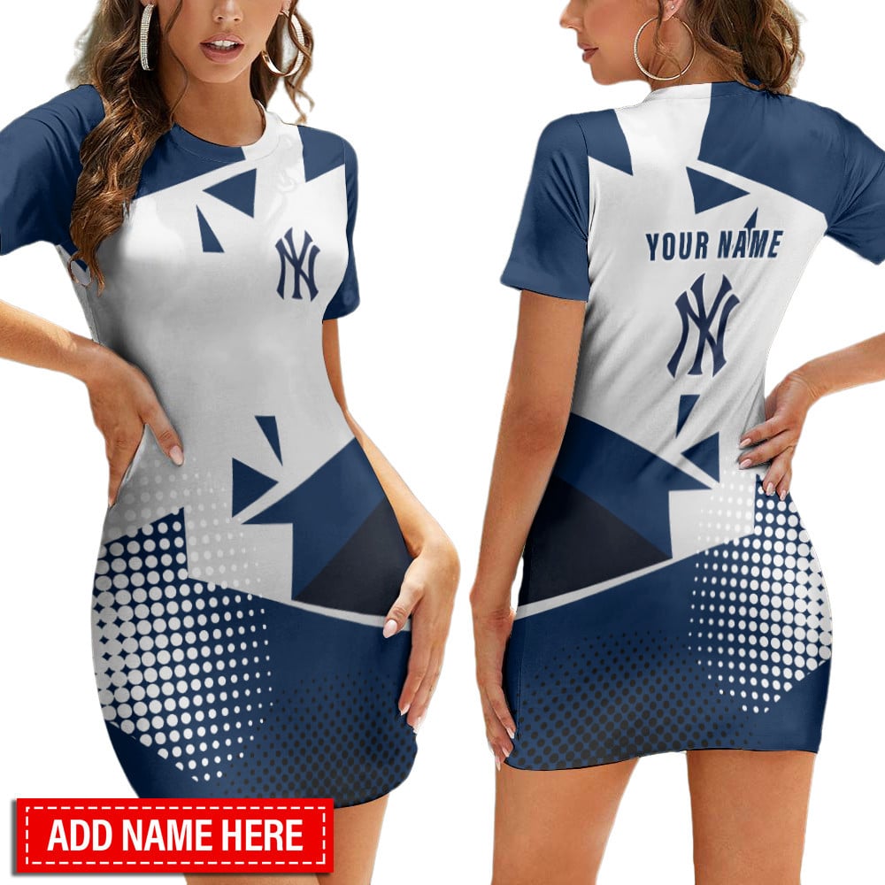 New York Yankees Personalized Short Sleeve Bodycon Mini Dress BG373