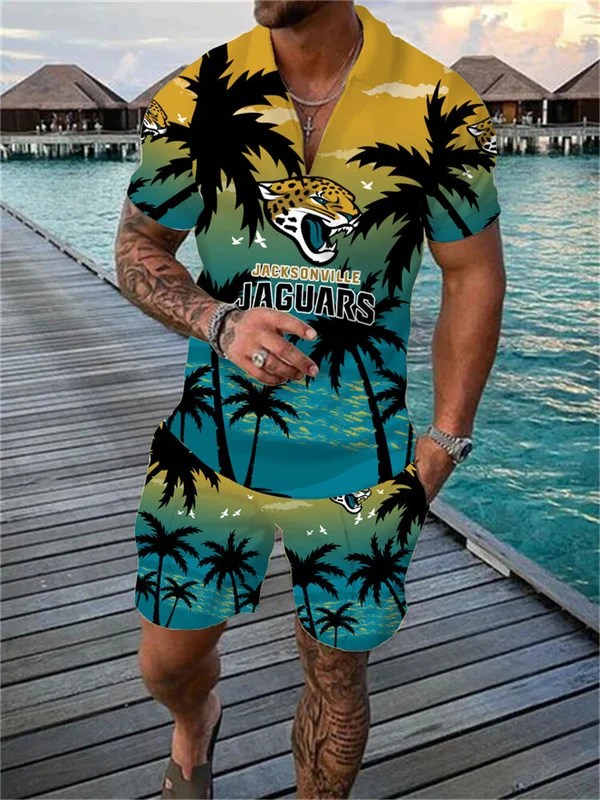 Jacksonville Jaguars Zip Polo Shirt And Shorts Men AZPLZ292
