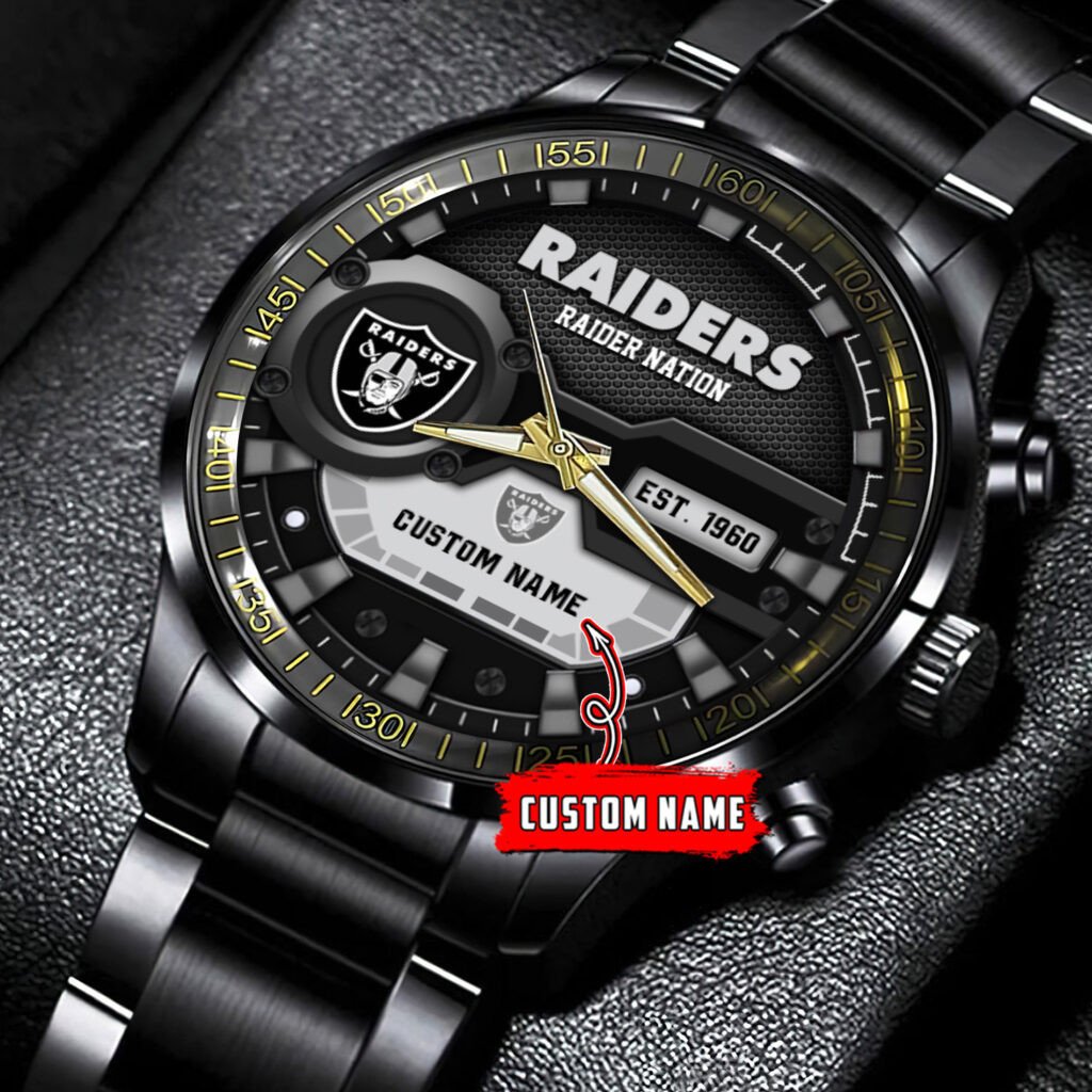 Las Vegas Raiders Black Fashion Watch Gifts For Sport Fans AZWATCH62