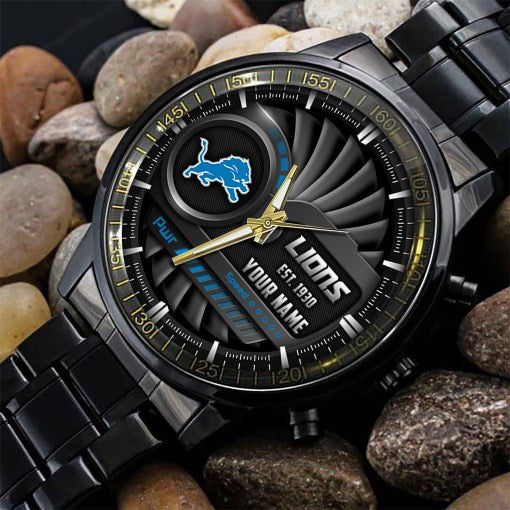 Detroit Lions Black Fashion Watch Gifts For Sport Fans AZWATCH73