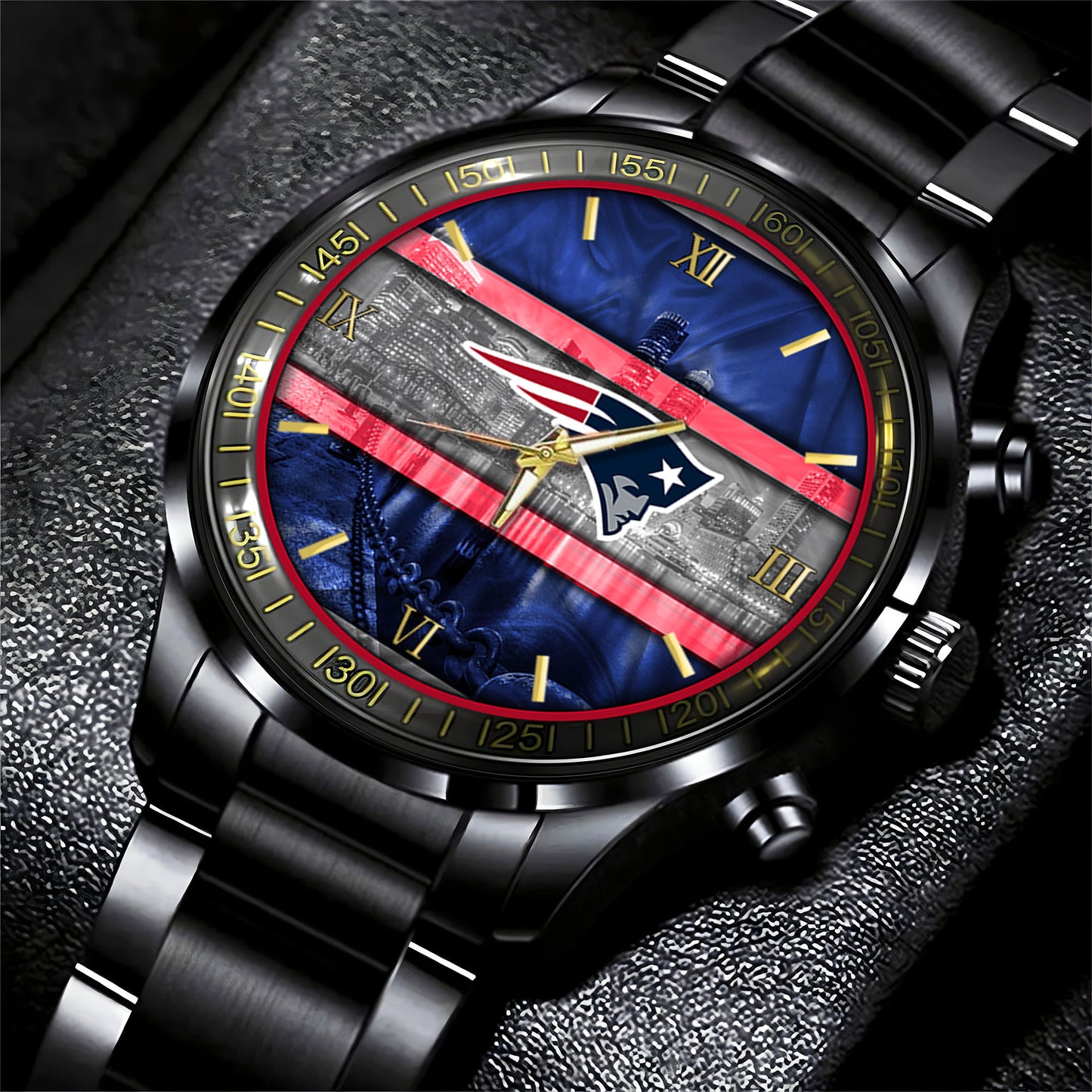 New England Patriots Black Fashion Watch Gifts For Sport Fans AZWATCH98