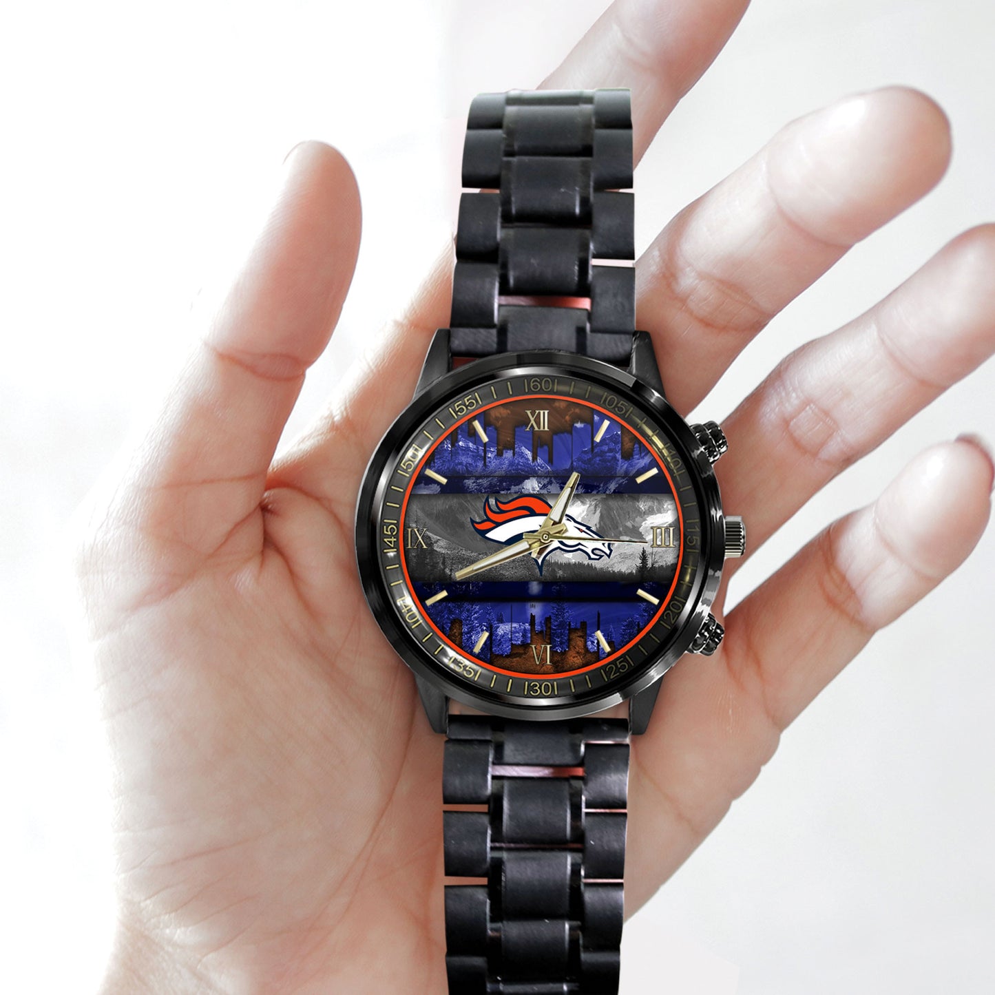 Denver Broncos Black Fashion Watch Gifts For Sport Fans AZWATCH11