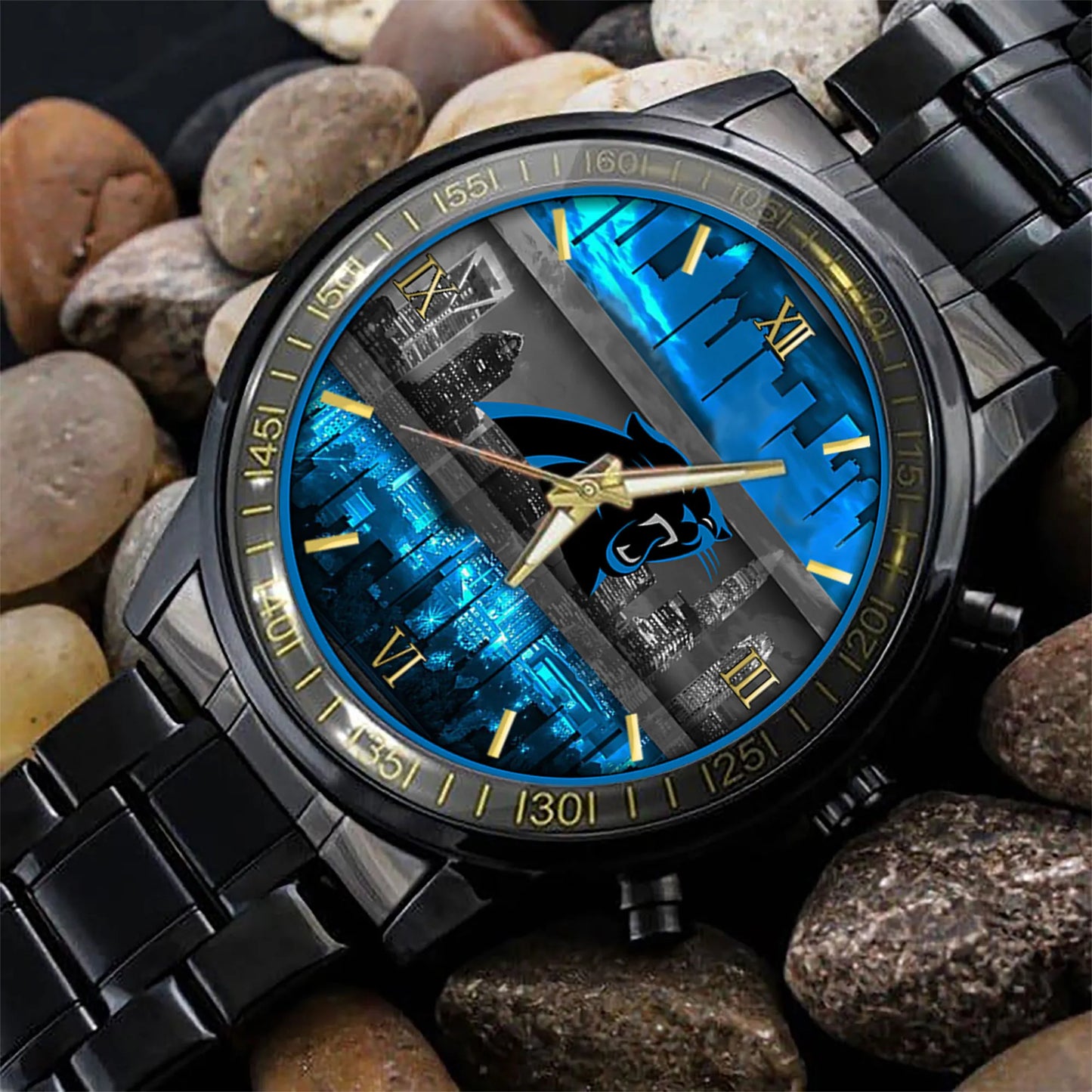 Carolina Panthers Black Fashion Watch Gifts For Sport Fans AZWATCH15