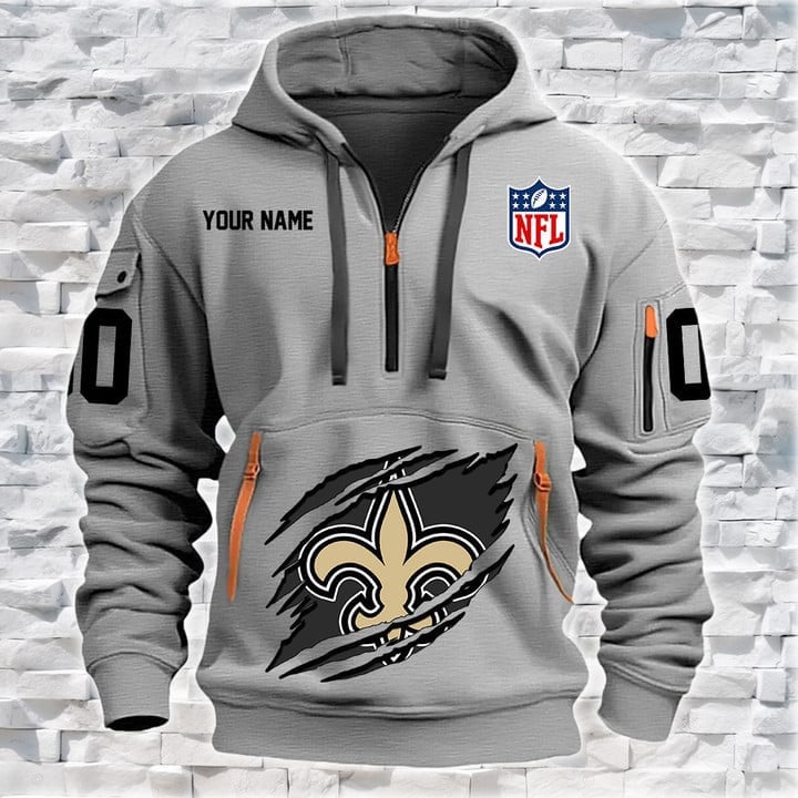 New Orleans Saints New Personalized Quarter Zip Hoodie Limited Edition AZBTQZH000076