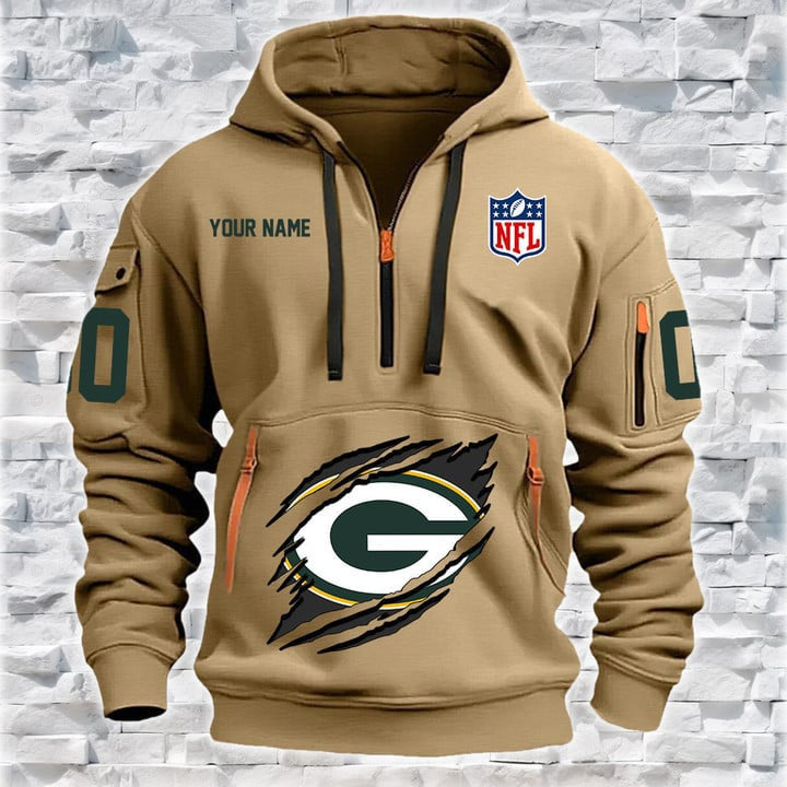 Green Bay Packers New Personalized Quarter Zip Hoodie Limited Edition AZBTQZH000069