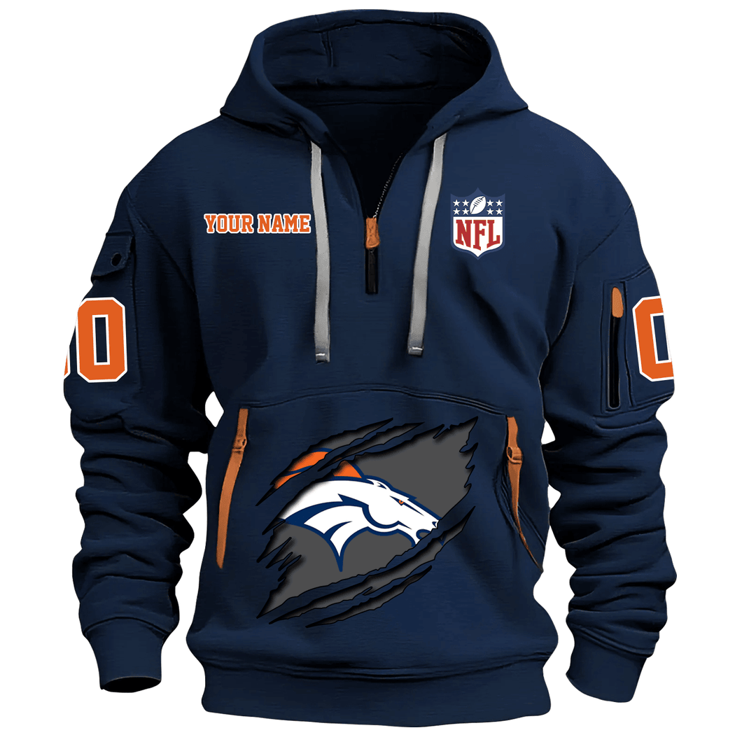 Denver Broncos New Personalized Quarter Zip Hoodie Limited Edition AZBTQZH000080