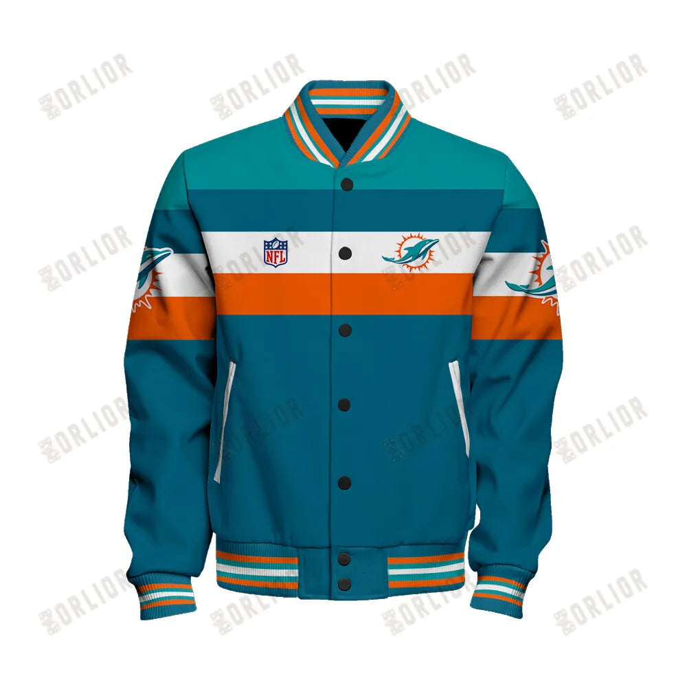 Miami Dolphins Personalized Unisex Varsity Jacket AZBTVJK000386