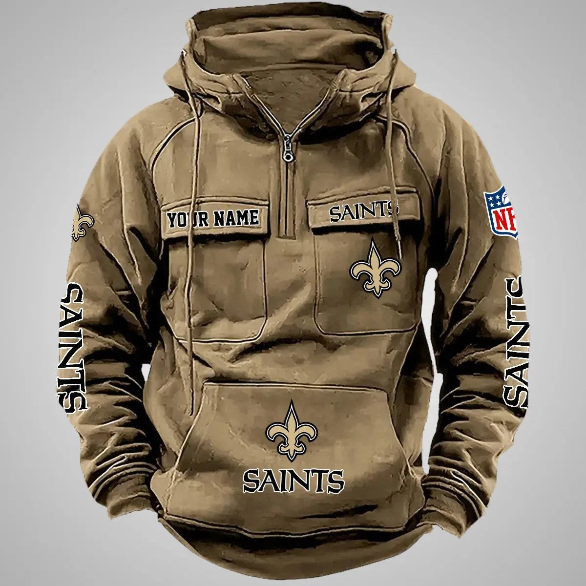 New Orleans Saints New Personalized Multi-Pockets Zip Hoodie AZBTMZHD000089