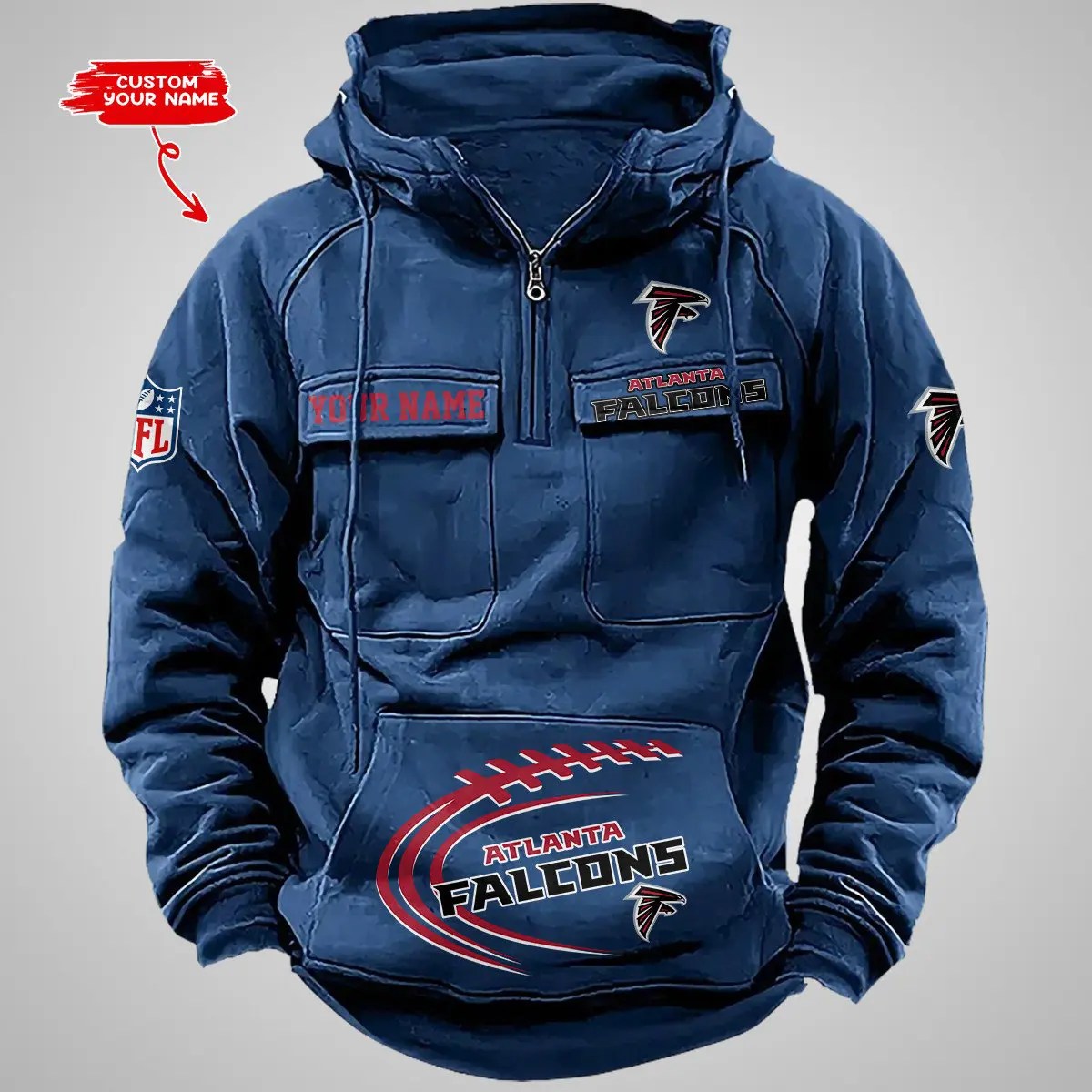 Atlanta Falcons New Personalized Multi-Pockets Zip Hoodie AZBTMZHD000076
