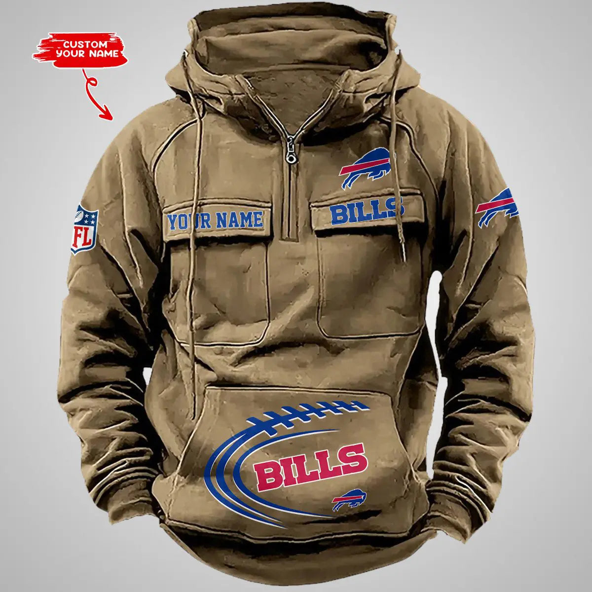 Buffalo Bills New Personalized Multi-Pockets Zip Hoodie AZBTMZHD000077