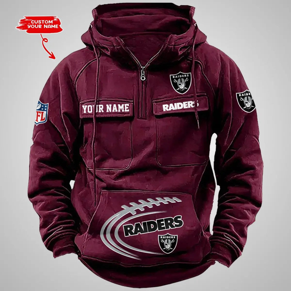 Las Vegas Raiders New Personalized Multi-Pockets Zip Hoodie AZBTMZHD000067