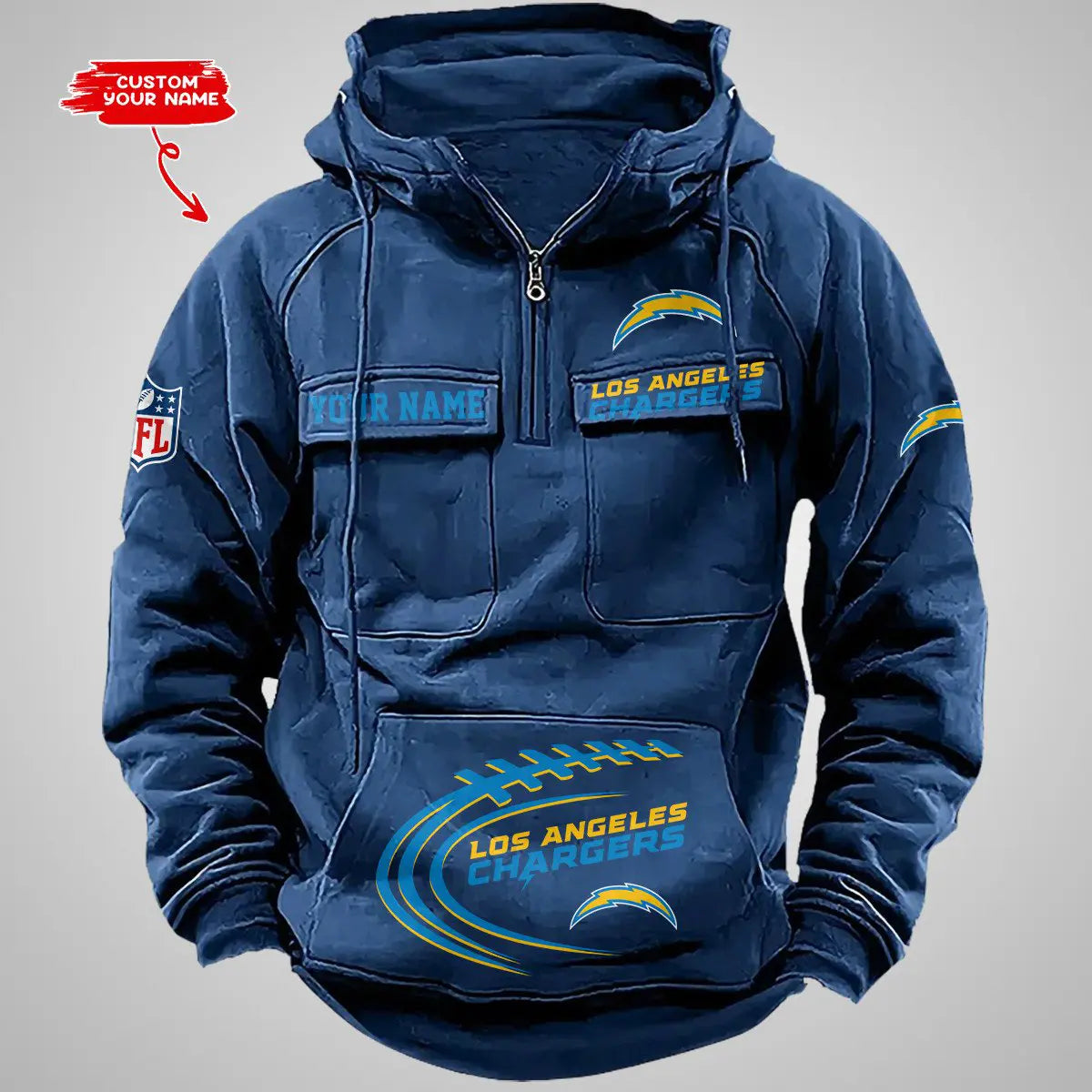 Los Angeles Chargers New Personalized Multi-Pockets Zip Hoodie AZBTMZHD000068