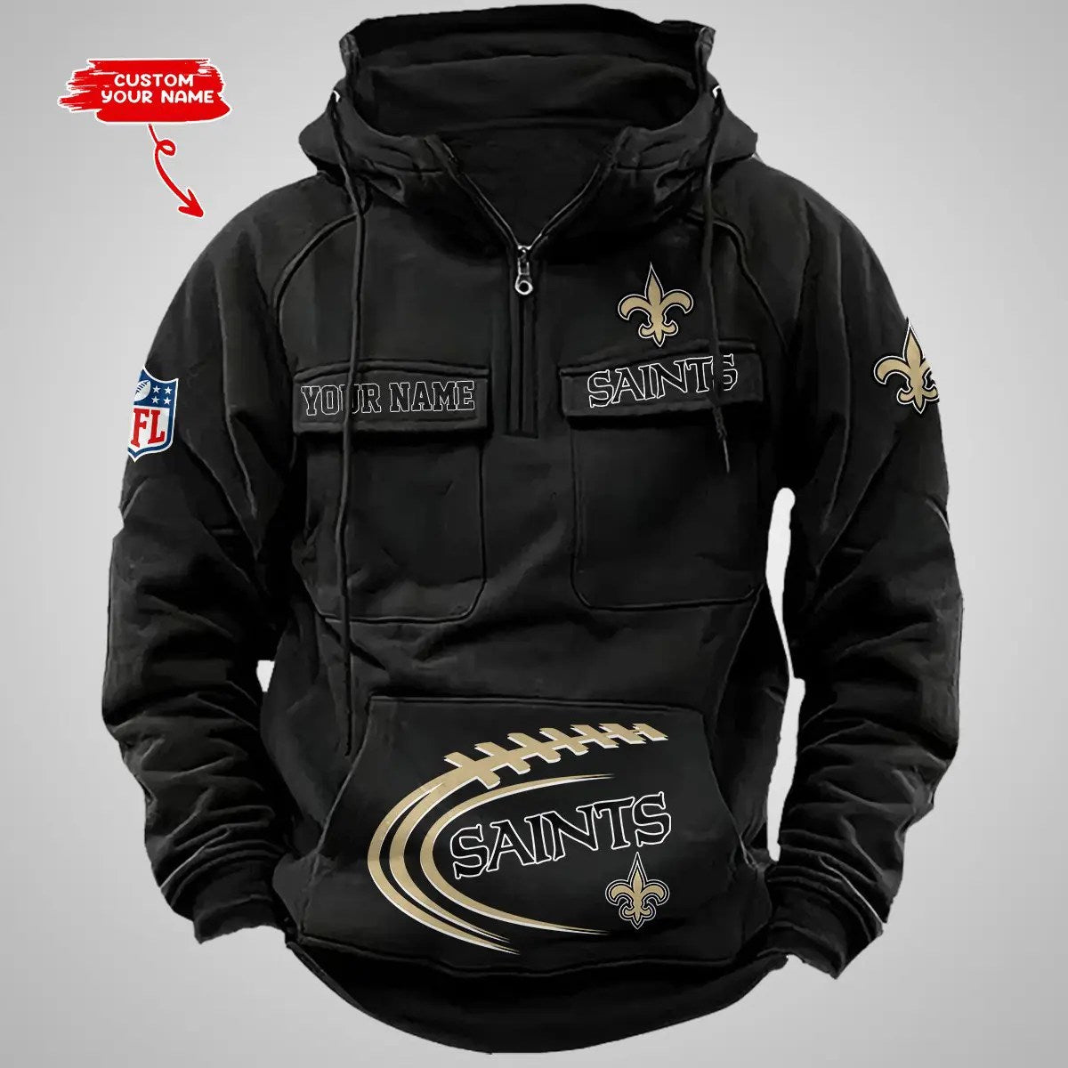 New Orleans Saints New Personalized Multi-Pockets Zip Hoodie AZBTMZHD000073