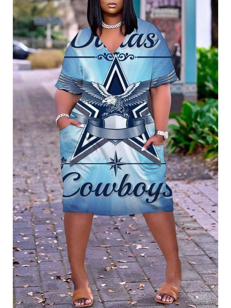 Dallas Cowboys V-neck Casual Pocket Dress Limited Edition AZBTVCPD000424