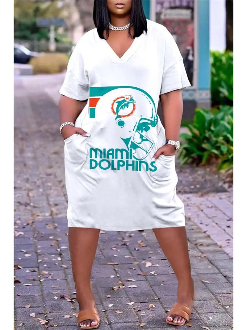 Miami Dolphins V-neck Casual Pocket Dress Limited Edition AZBTVCPD000213