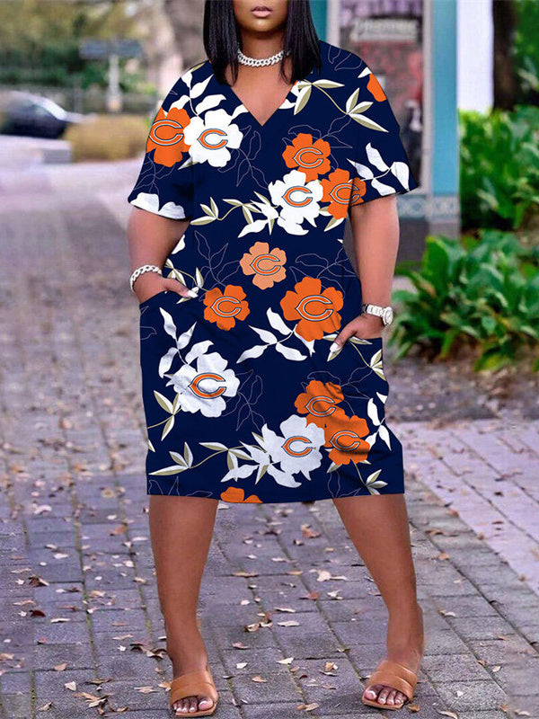 Chicago Bears V-neck Casual Pocket Dress Limited Edition AZBTVCPD000453