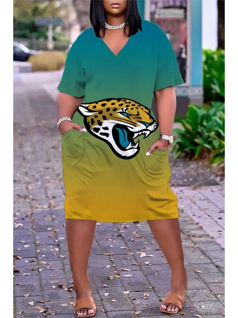 Jacksonville Jaguars V-neck Casual Pocket Dress Limited Edition AZBTVCPD000090
