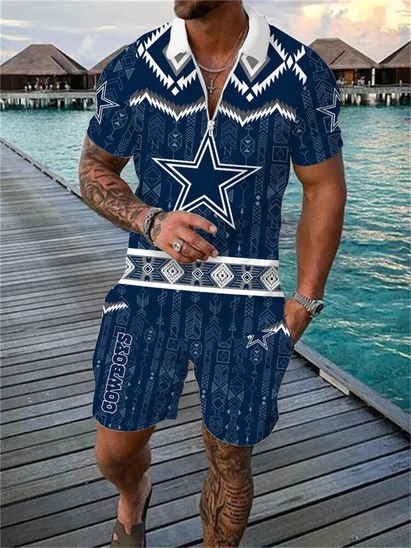 Dallas Cowboys Zip Polo Shirt And Shorts Men AZPLZ071