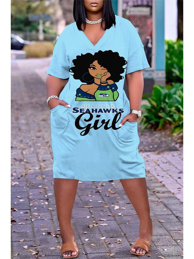 Seattle Seahawks V-neck Casual Pocket Dress Limited Edition AZBTVCPD000401