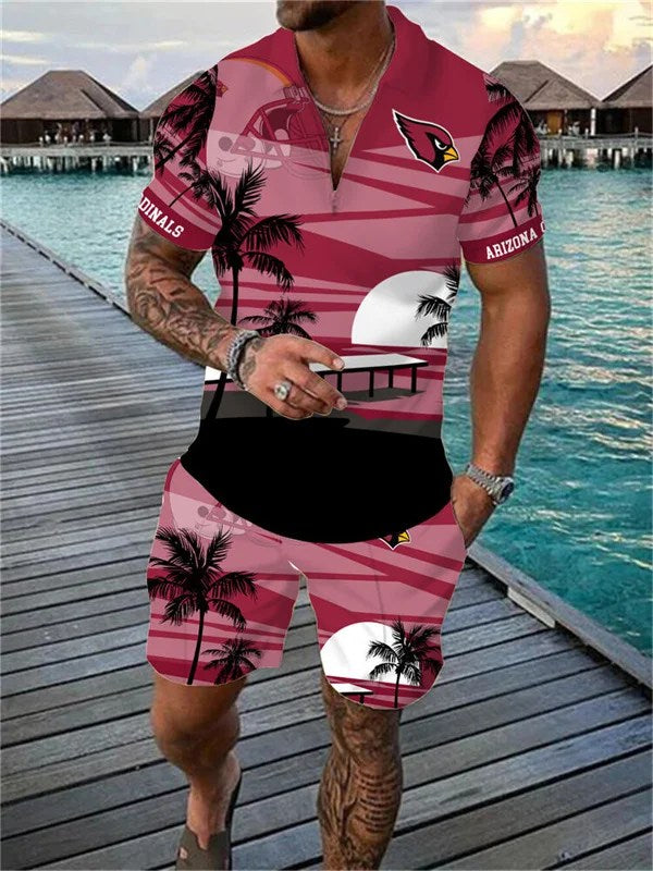 Arizona Cardinals Zip Polo Shirt And Shorts Men AZPLZ246