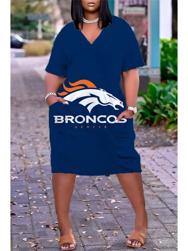 Denver Broncos V-neck Casual Pocket Dress Limited Edition AZBTVCPD000019