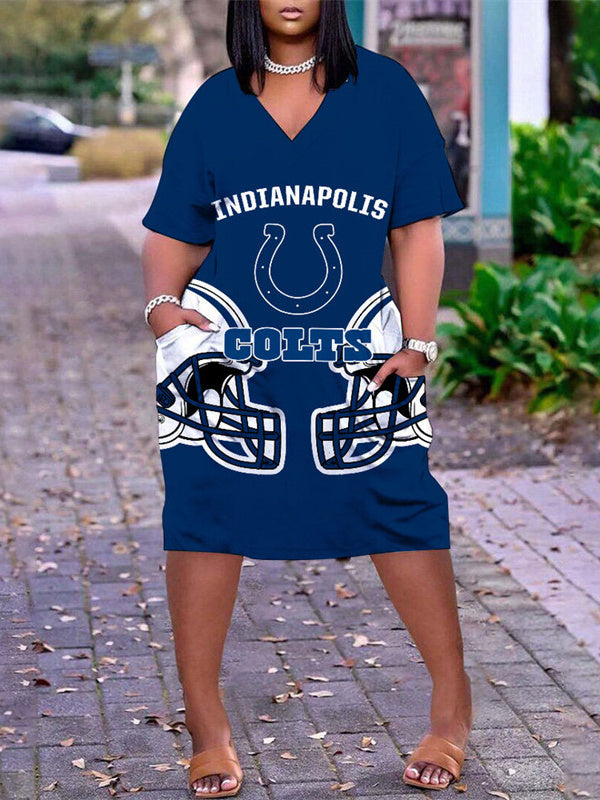 Indianapolis Colts V-neck Casual Pocket Dress Limited Edition AZBTVCPD000142