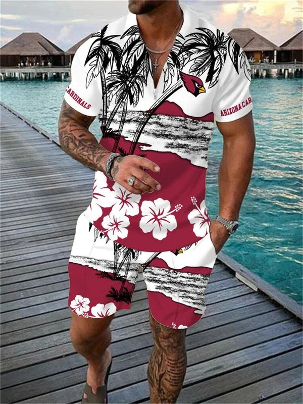 Arizona Cardinals Zip Polo Shirt And Shorts Men AZPLZ242
