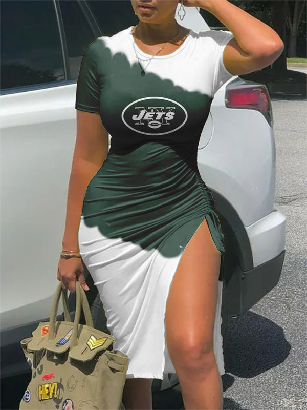 New York Jets Slit Bodycon Dress AZBTSBD000034