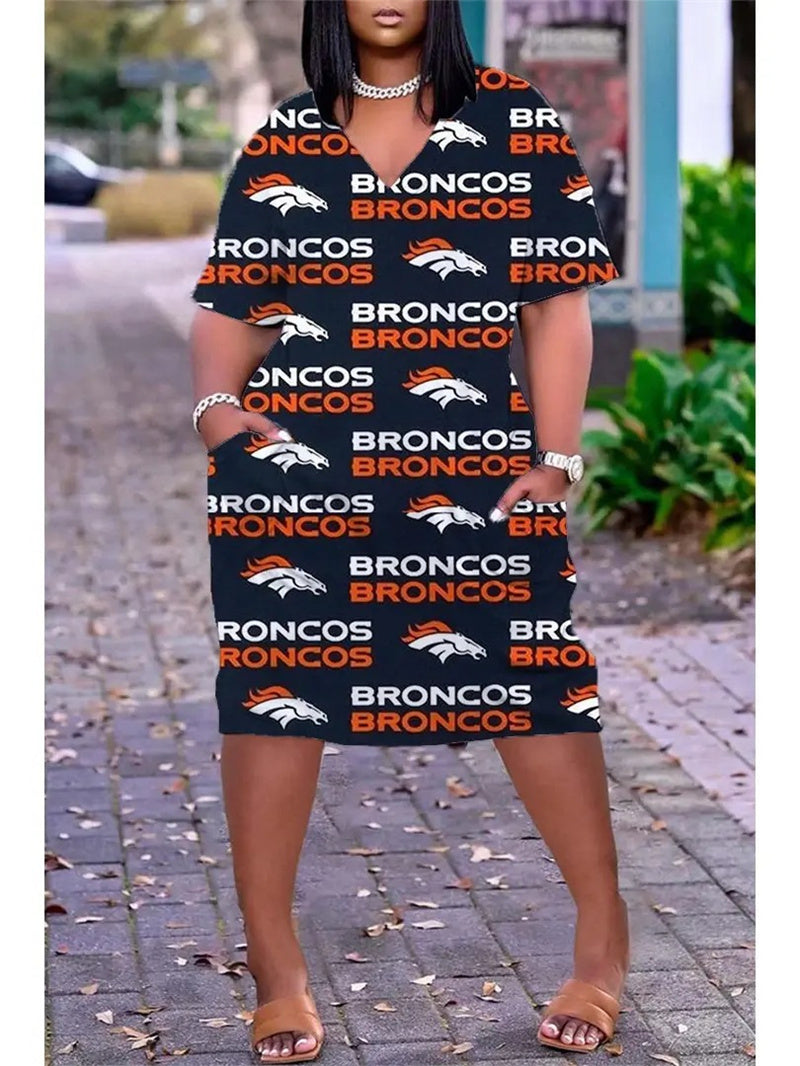 Denver Broncos V-neck Casual Pocket Dress Limited Edition AZBTVCPD000227