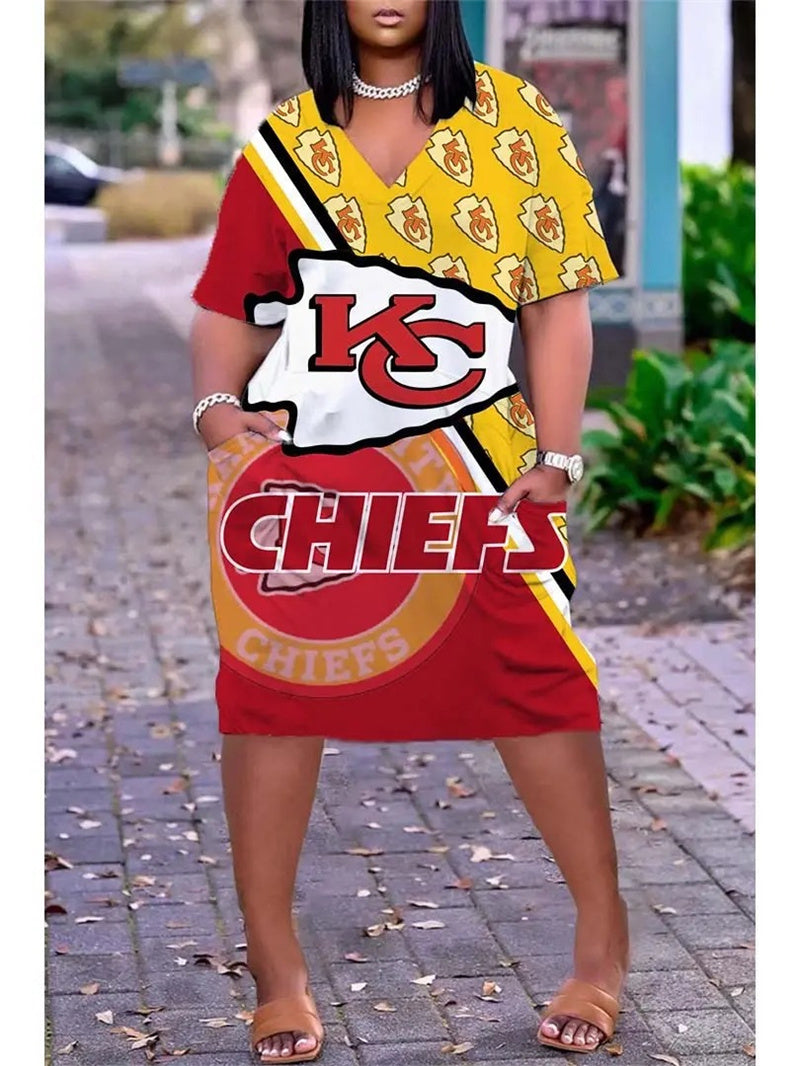 Kansas City Chiefs V-neck Casual Pocket Dress Limited Edition AZBTVCPD000303